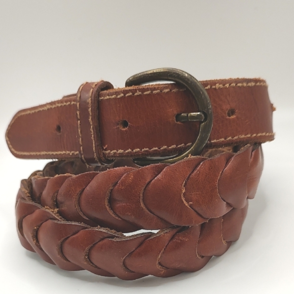 Men's Brown Braided Leather Belt Size 42 Made In Turkey